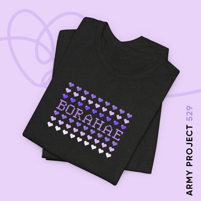 OT7 Short Sleeve Shirt - 8-Bit Borahae - Retro Fanmade BTS Merch - Soft Unisex T-Shirt