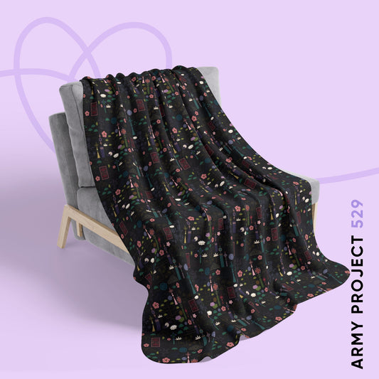 Norigae Night Garden Blanket - Elegant K-Pop Home Decor - Cozy Fleece Sherpa Blanket