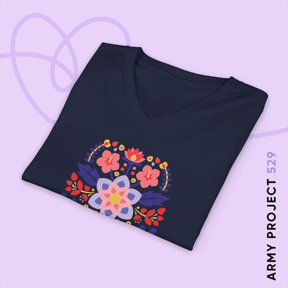 OT7 V-Neck Shirt - Until the Flowers Bloom - Unisex Jersey T-Shirt