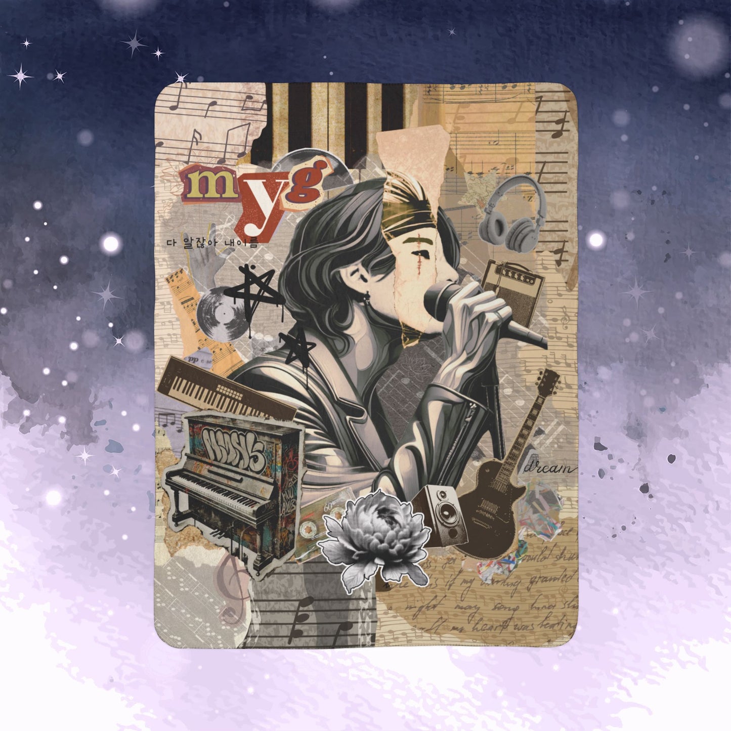 Yoongi Throw Blanket - Retro Series - 2010s Grunge Rocker Aesthetic - Cozy Fleece Sherpa Blanket