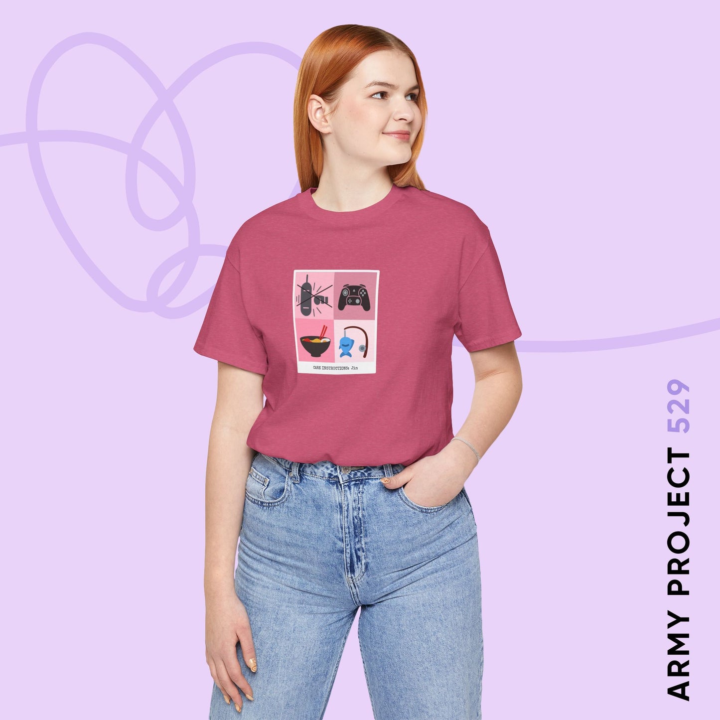 Jin Short Sleeve Shirt - Funny Fanmade BTS Merch - Care Instructions - Soft Unisex T-Shirt