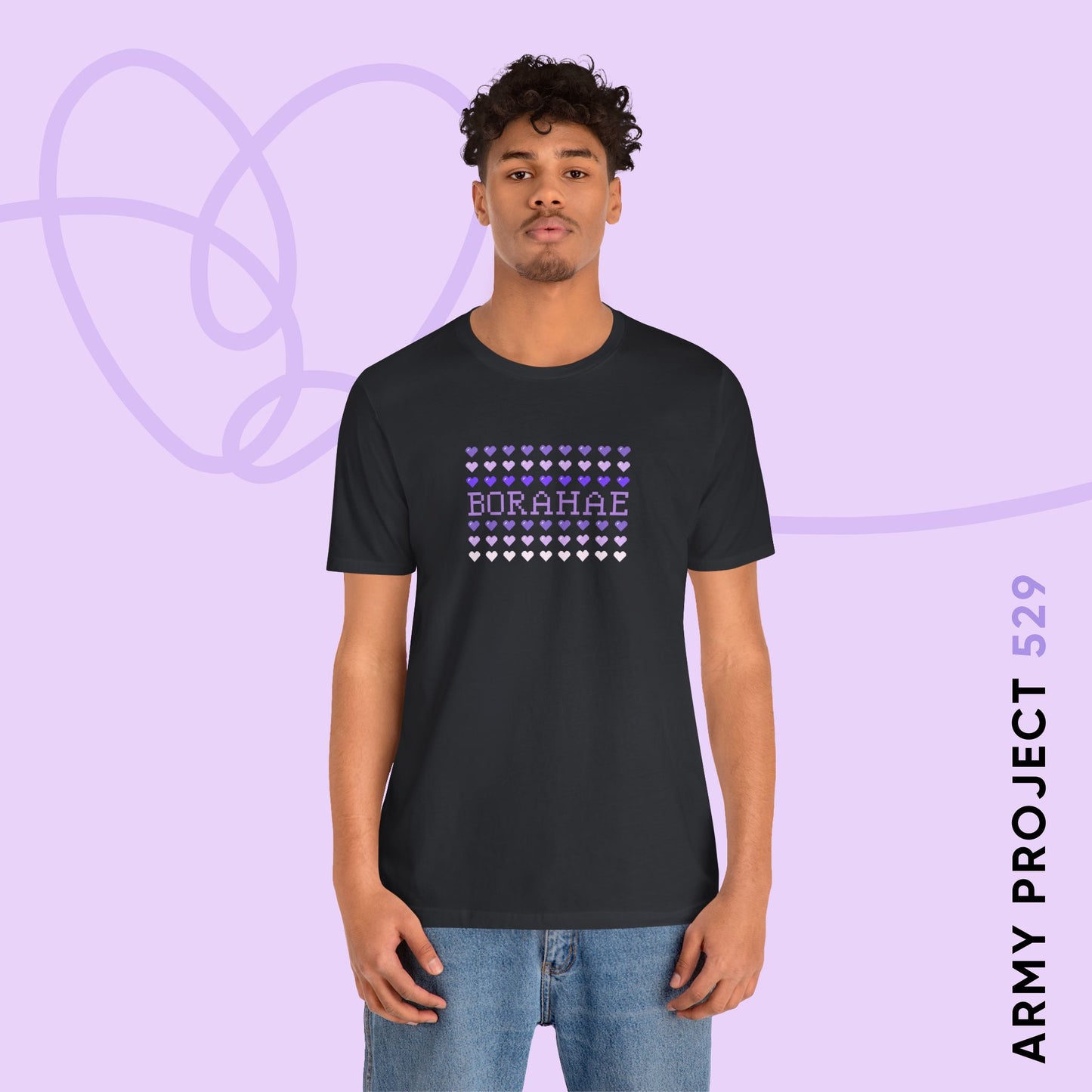 OT7 Short Sleeve Shirt - 8-Bit Borahae - Retro Fanmade BTS Merch - Soft Unisex T-Shirt