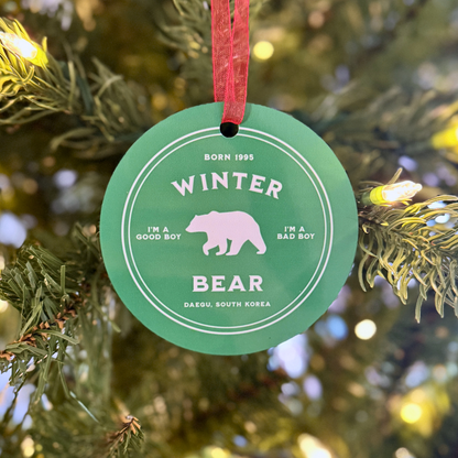 Taehyung Holiday Ornament - Fanmade BTS Nickname Merch - Winter Bear - Durable Aluminum