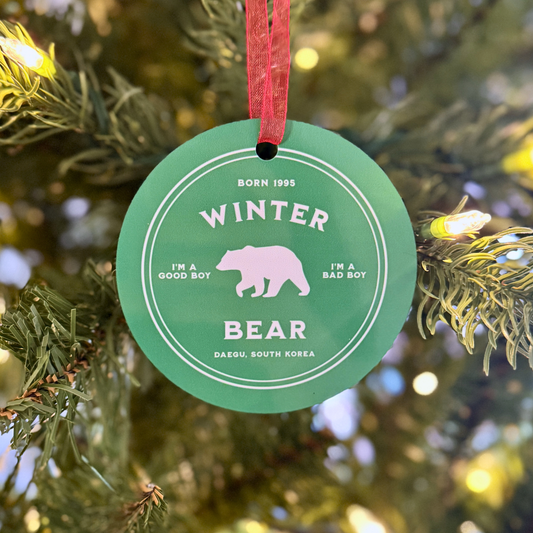 Taehyung Holiday Ornament - Fanmade BTS Nickname Merch - Winter Bear - Durable Aluminum