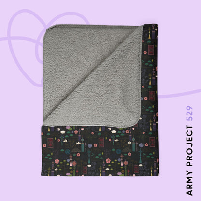 Norigae Night Garden Blanket - Elegant K-Pop Home Decor - Cozy Fleece Sherpa Blanket