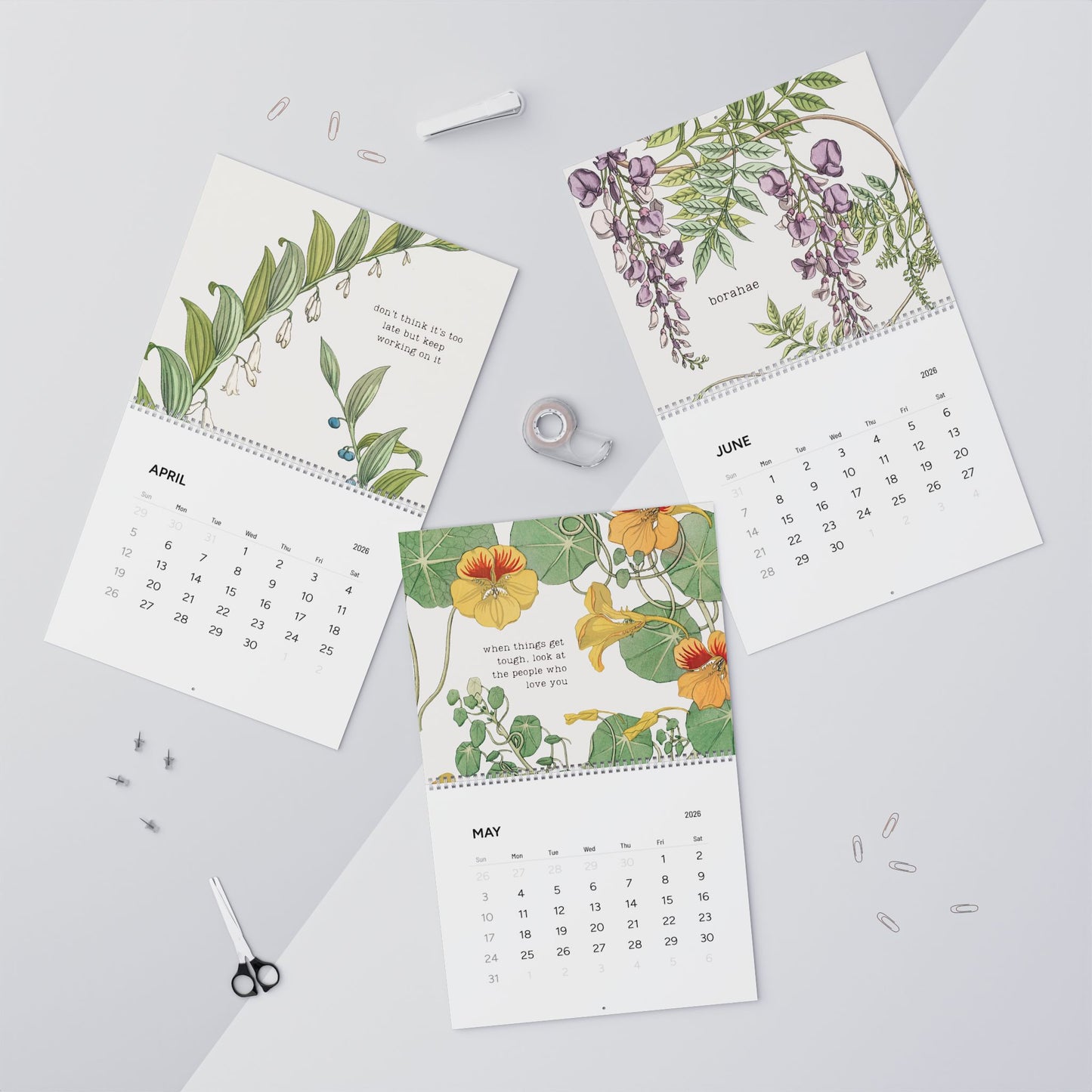 Fanmade BTS 2026 Wall Calendar - 'Bangtan in Bloom' Inspirational Quotes - Vintage Floral Artwork