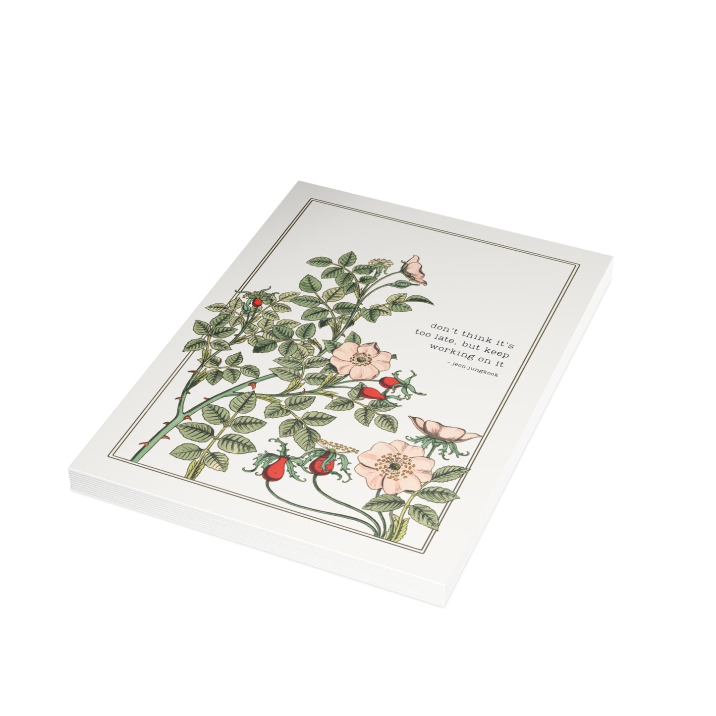 Fanmade BTS Greeting Card - Jung Kook Motivational Quote - Vintage Floral Artwork