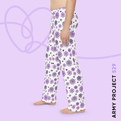 OT7 Pajama Pants - Secret Snowflakes (White) - Fanmade BTS Apparel - Unisex Lounge Wear