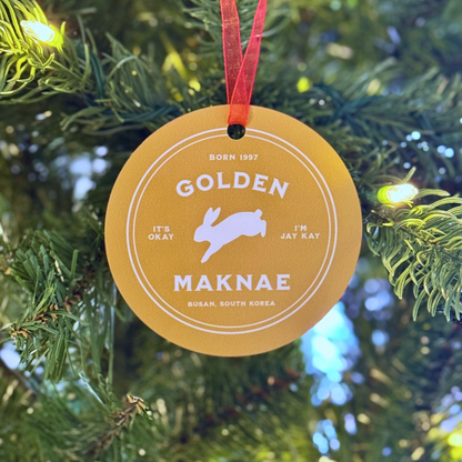 Jung Kook Holiday Ornament - Fanmade BTS Nickname Merch - Golden Maknae - Durable Aluminum