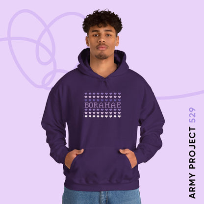 OT7 Hoodie - 8-Bit Borahae - Retro Fanmade BTS Merch - Cozy Unisex Sweatshirt