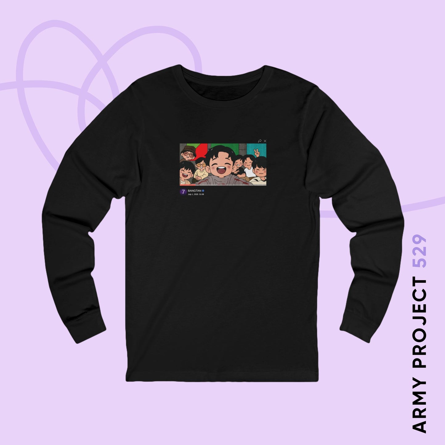OT7 Reunion Long Sleeve Shirt - Fanmade BTS Merch - Original Chibi Artwork - Unisex Jersey T-Shirt