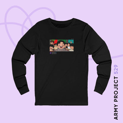 OT7 Reunion Long Sleeve Shirt - Fanmade BTS Merch - Original Chibi Artwork - Unisex Jersey T-Shirt