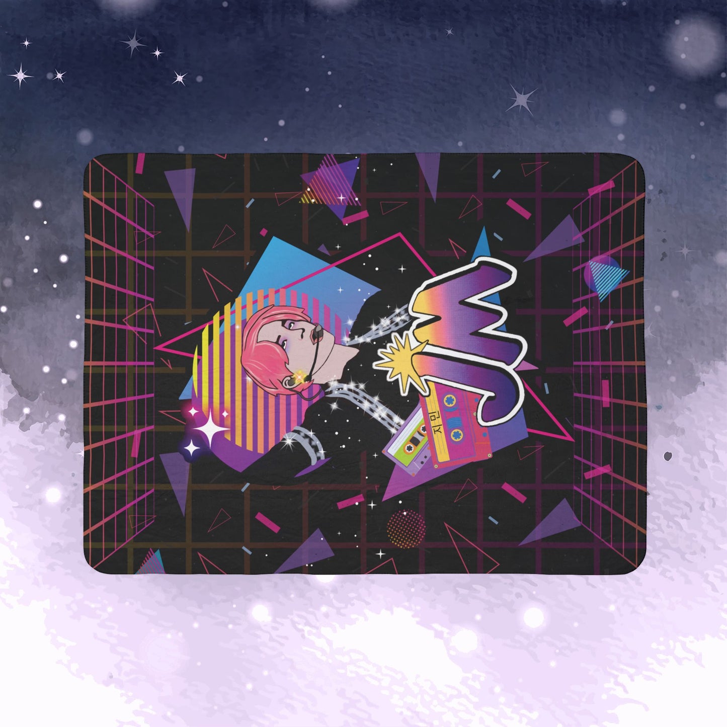 Jimin Throw Blanket - Retro Series - 80s Neon Video Game Aesthetic - Cozy Fleece Sherpa Blanket