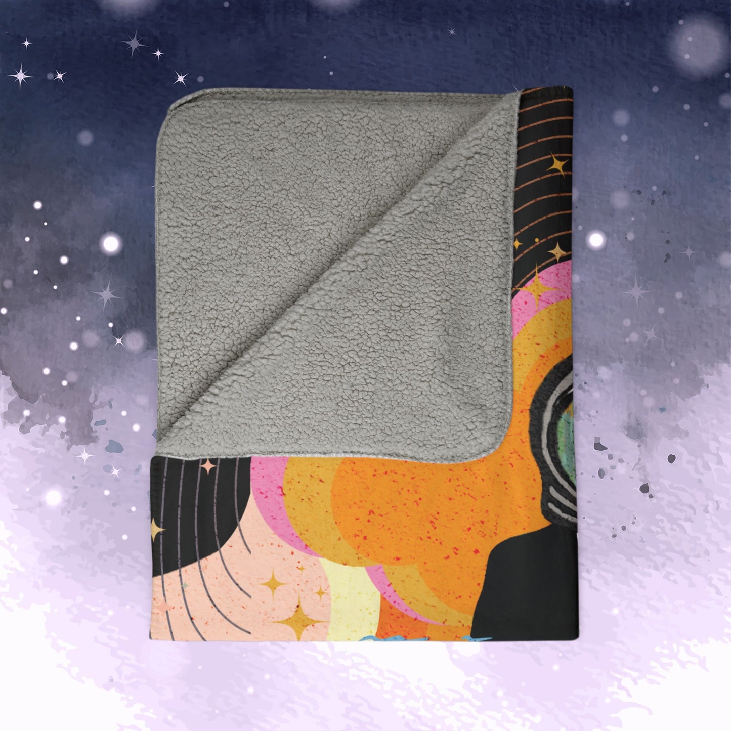 Jin Blanket - Retro Series - 60s Groovy Astronaut Aesthetic - Cozy Fleece Sherpa Blanket