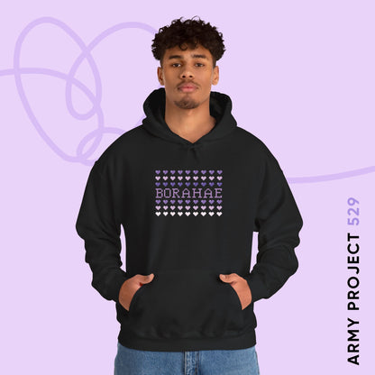 OT7 Hoodie - 8-Bit Borahae - Retro Fanmade BTS Merch - Cozy Unisex Sweatshirt