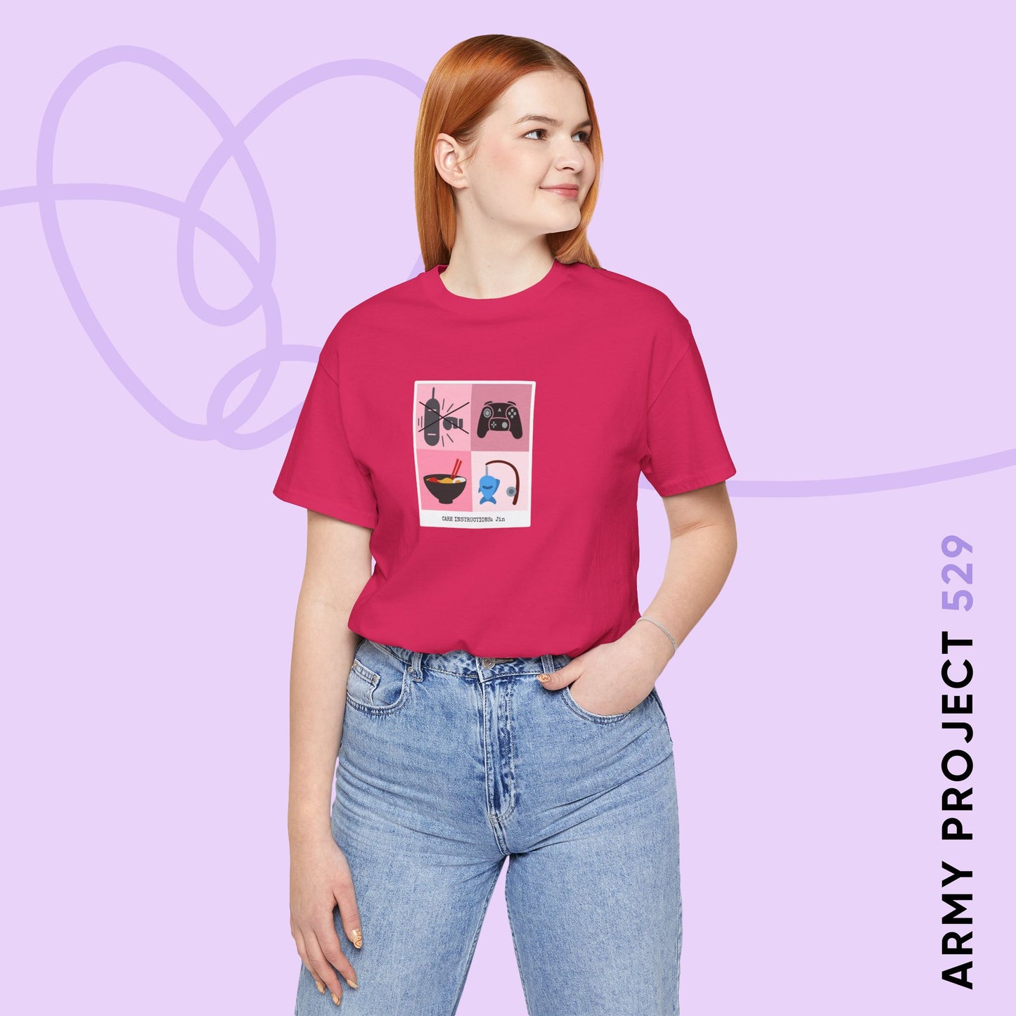 Jin Short Sleeve Shirt - Funny Fanmade BTS Merch - Care Instructions - Soft Unisex T-Shirt