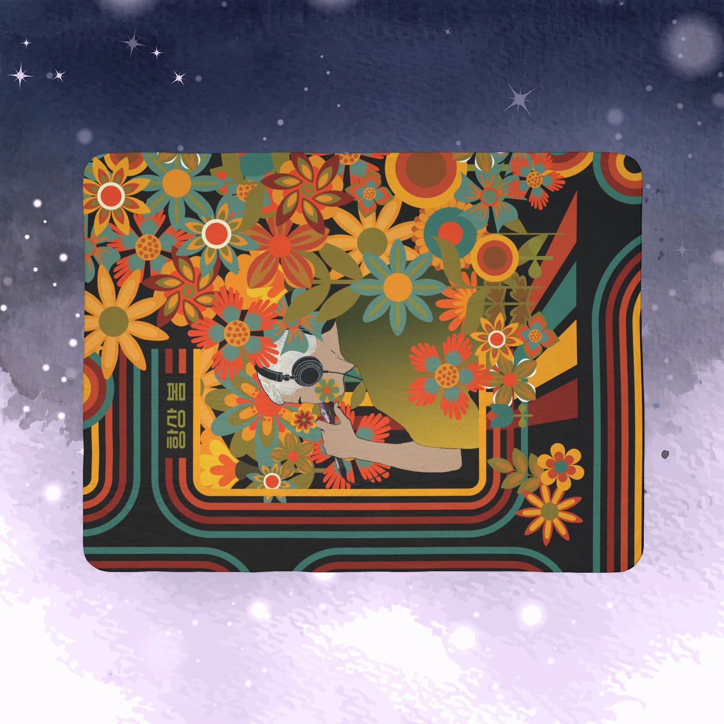 Namjoon Throw Blanket - Retro Series - 70s Muted Floral Aesthetic - Cozy Fleece Sherpa Blanket