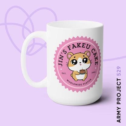 Jin Coffee Mug - Cute Fanmade BTS Merch - Jin's Fakeu Cake - 15 oz Ceramic