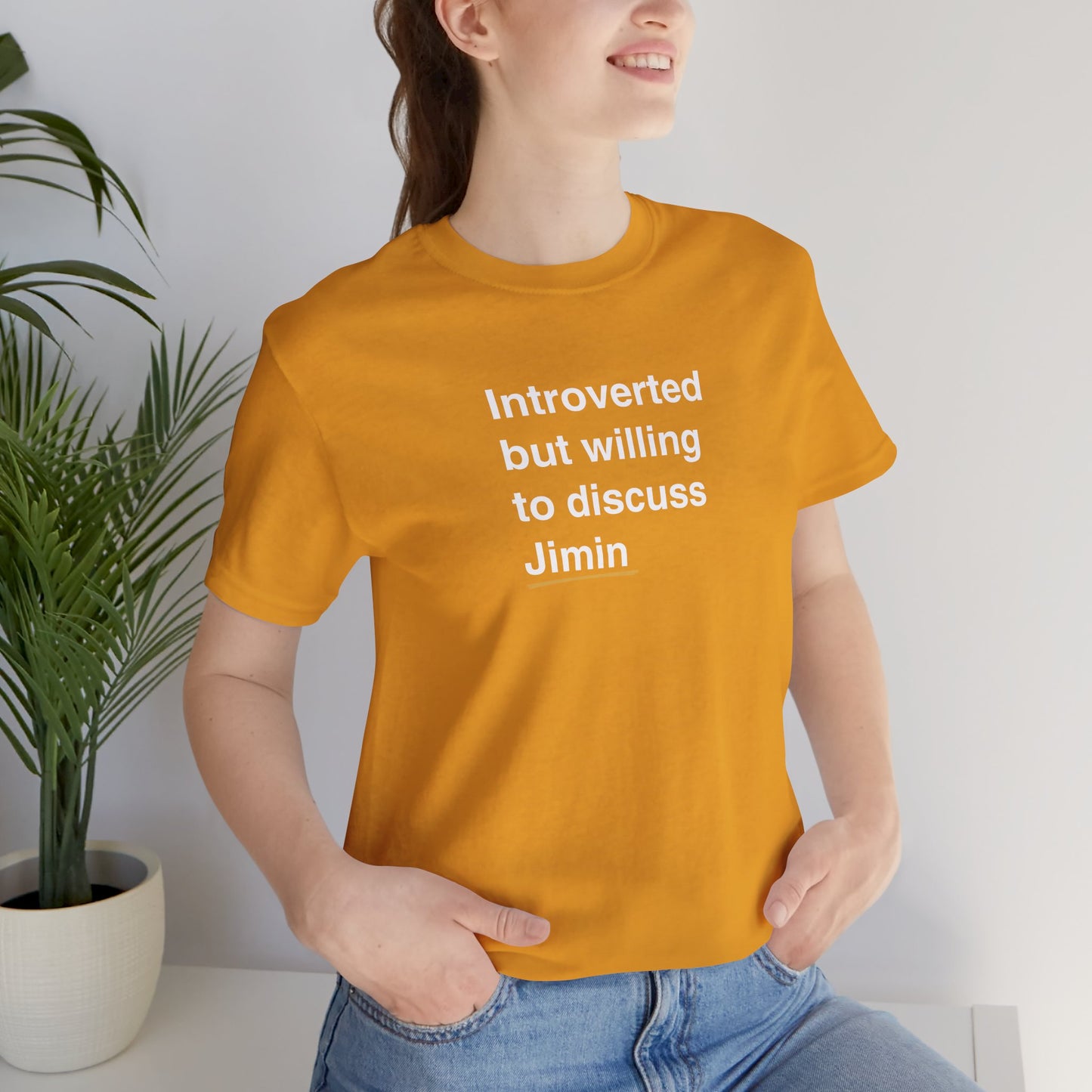 Introverted But Willing to Discuss Jimin Unisex Jersey Short Sleeve Tee