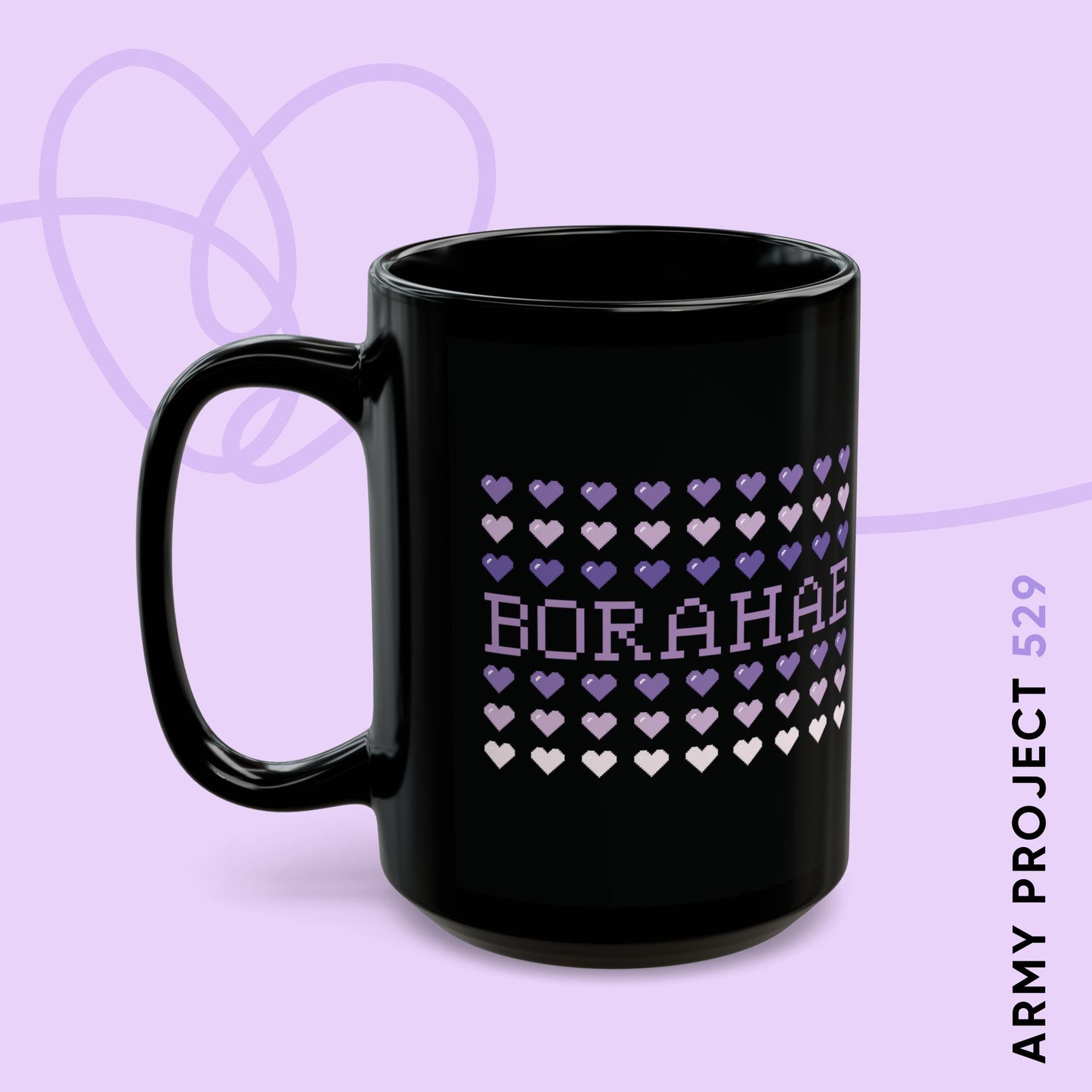 OT7 Coffee Mug - 8-Bit Borahae - Retro Fanmade BTS Merch - 15 oz Ceramic