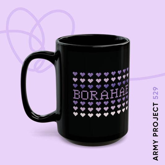 OT7 Coffee Mug - 8-Bit Borahae - Retro Fanmade BTS Merch - 15 oz Ceramic