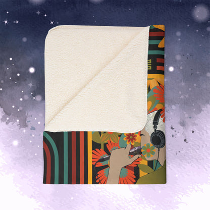 Namjoon Throw Blanket - Retro Series - 70s Muted Floral Aesthetic - Cozy Fleece Sherpa Blanket