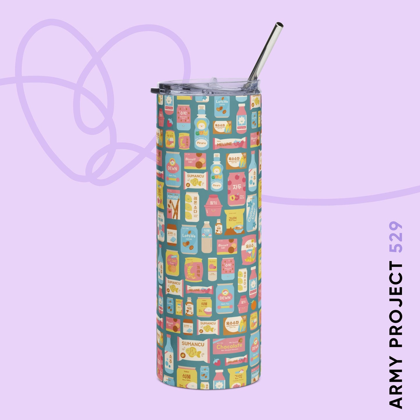 Sweet Pastel Korean Snacks Tumbler - Cute K-Pop Drinkware - 20 oz Stainless Steel Cup
