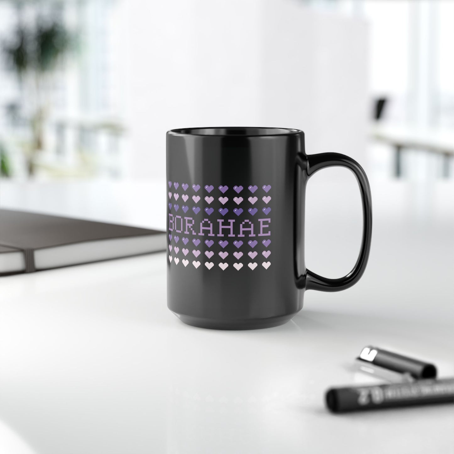 OT7 Coffee Mug - 8-Bit Borahae - Retro Fanmade BTS Merch - 15 oz Ceramic
