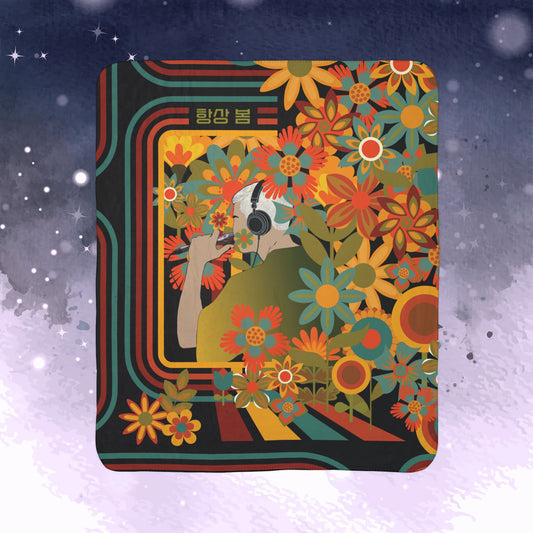 Namjoon Throw Blanket - Retro Series - 70s Muted Floral Aesthetic - Cozy Fleece Sherpa Blanket