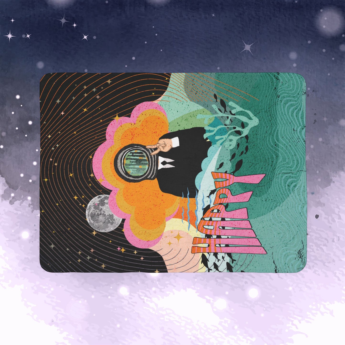 Jin Blanket - Retro Series - 60s Groovy Astronaut Aesthetic - Cozy Fleece Sherpa Blanket