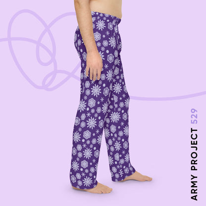 OT7 Pajama Pants - Secret Snowflakes (Purple) - Fanmade BTS Merch - Unisex Lounge Wear