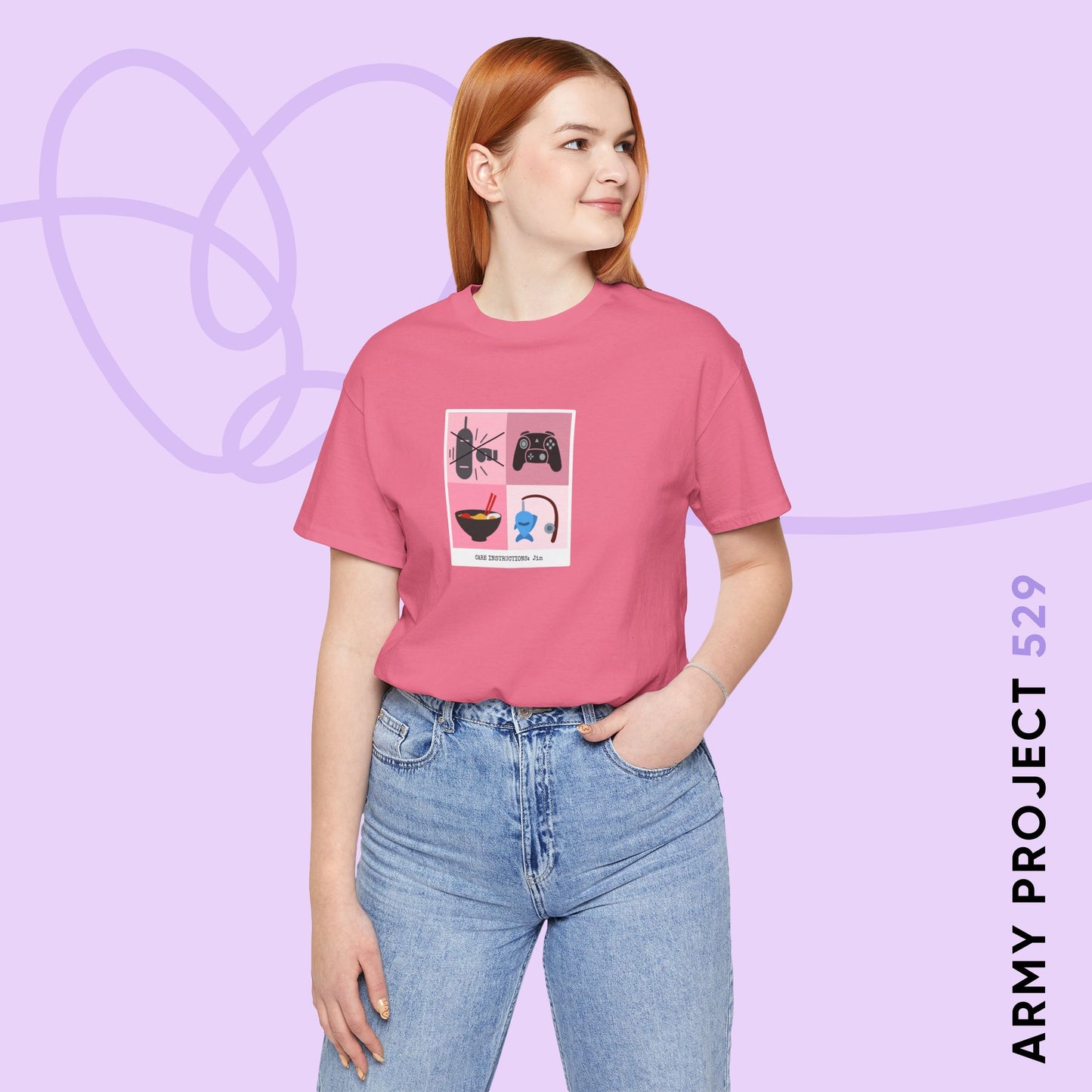 Jin Short Sleeve Shirt - Funny Fanmade BTS Merch - Care Instructions - Soft Unisex T-Shirt
