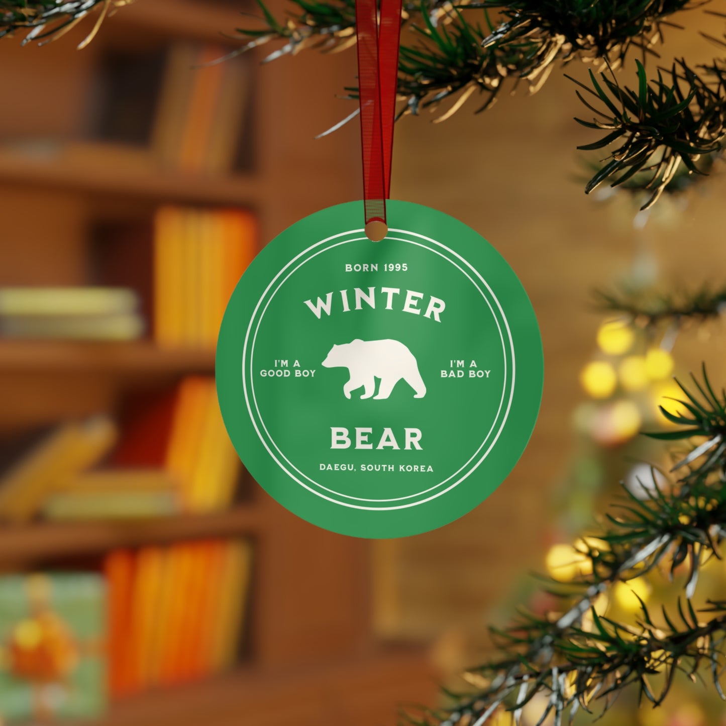 Taehyung Holiday Ornament - Fanmade BTS Nickname Merch - Winter Bear - Durable Aluminum