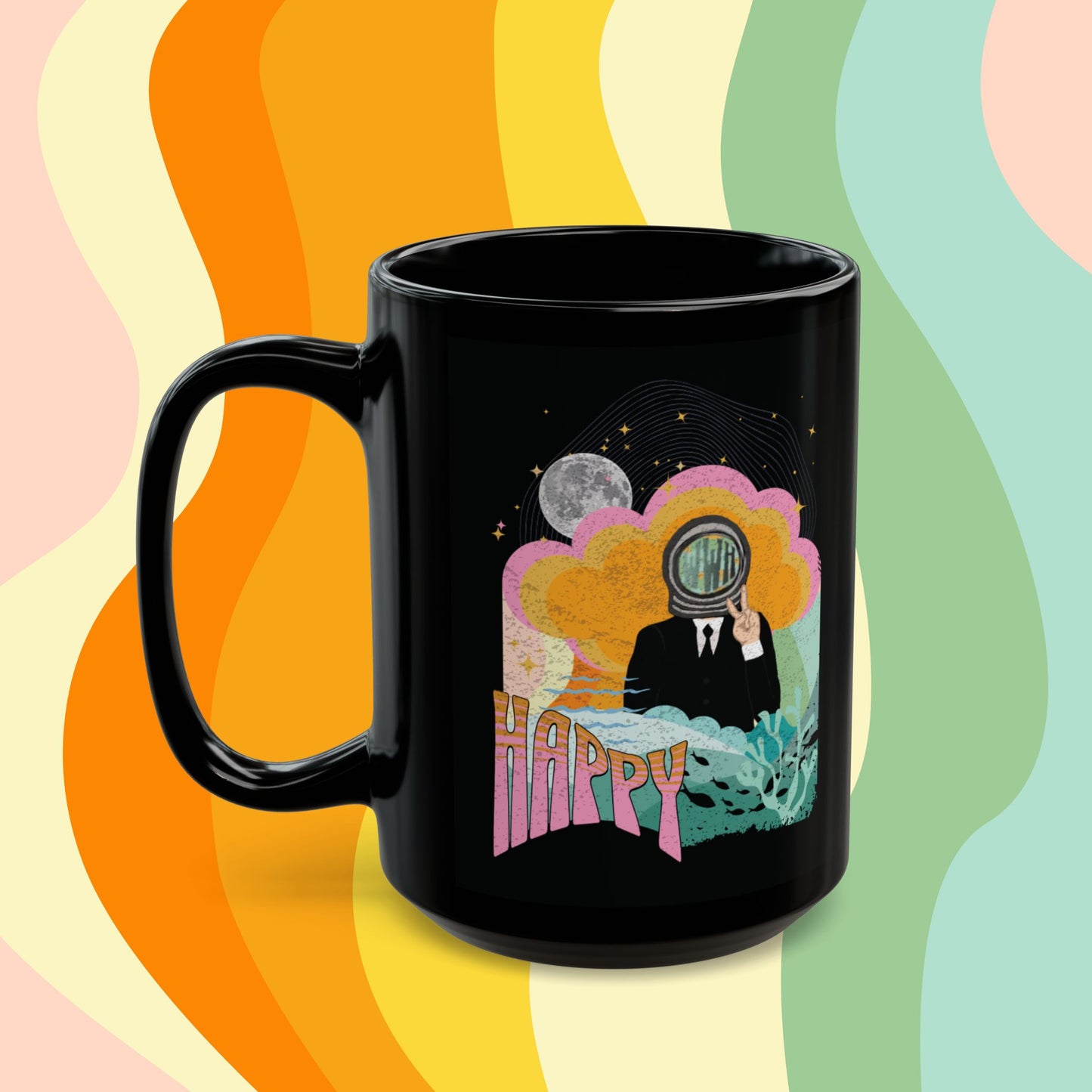 Jin 1960s Retro Series 15 oz Black Coffee Mug