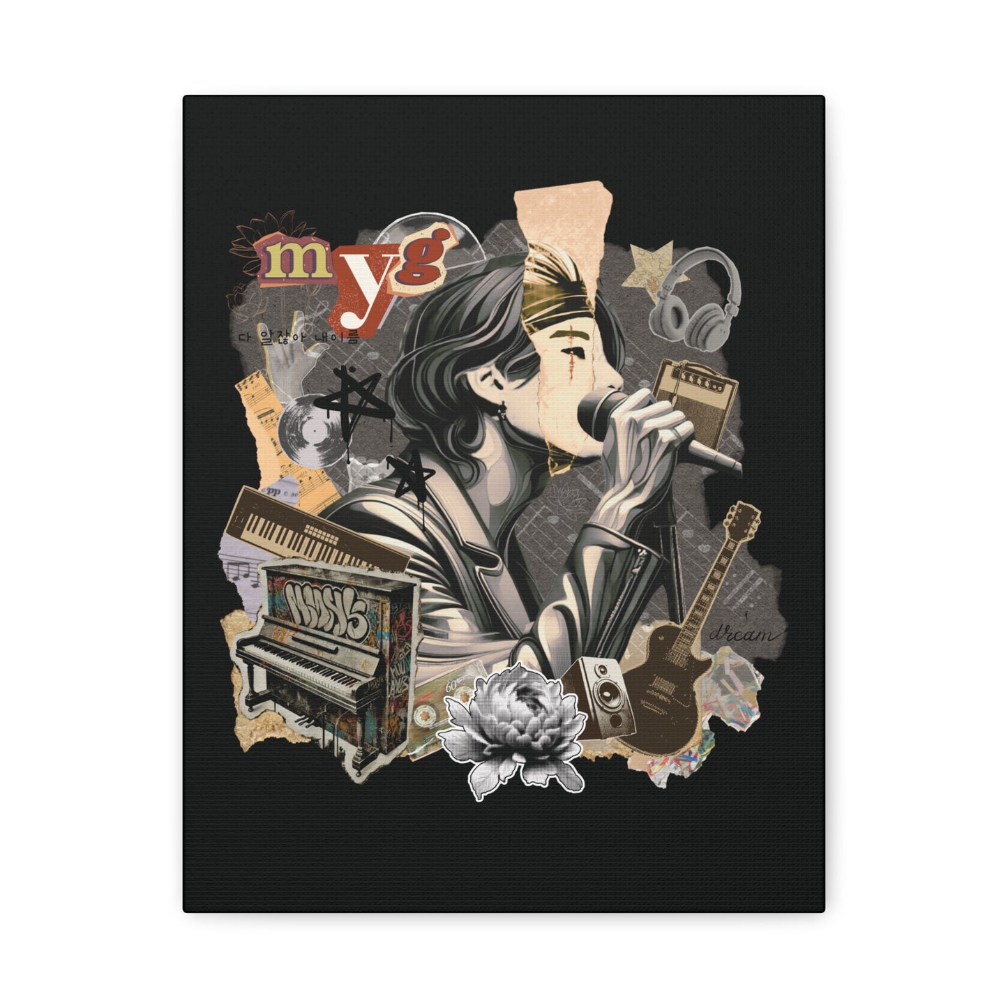 Yoongi Canvas Wall Art - Fanmade BTS Retro Series - 2010s Rock Aesthetic - Framed Wall Decor