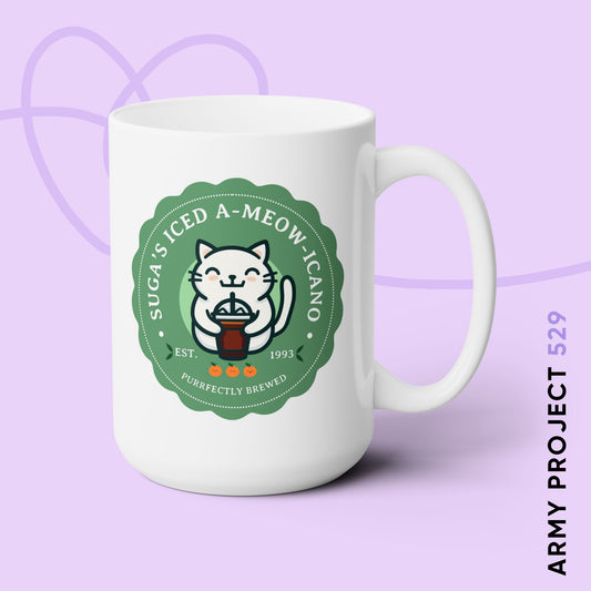 Yoongi Coffee Mug - Cute Fanmade BTS Merch - SUGA's Iced A-meow-icano - 15 oz Ceramic