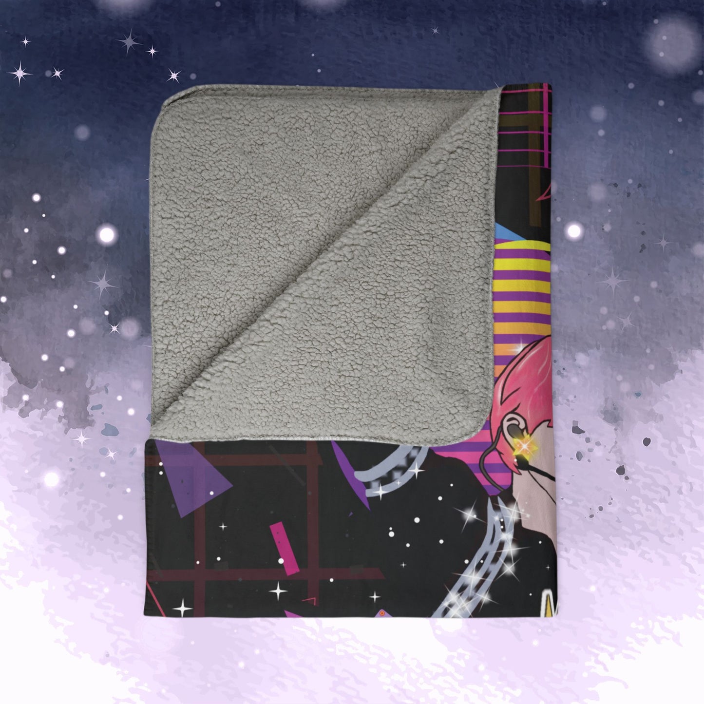 Jimin Throw Blanket - Retro Series - 80s Neon Video Game Aesthetic - Cozy Fleece Sherpa Blanket