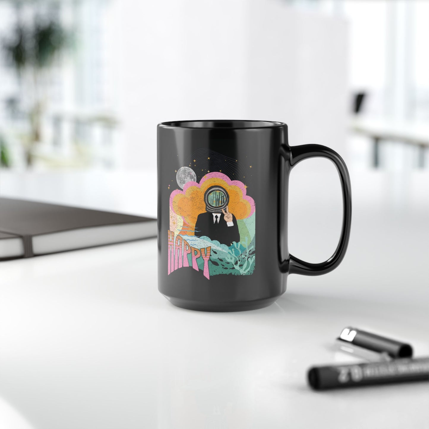 Jin 1960s Retro Series 15 oz Black Coffee Mug