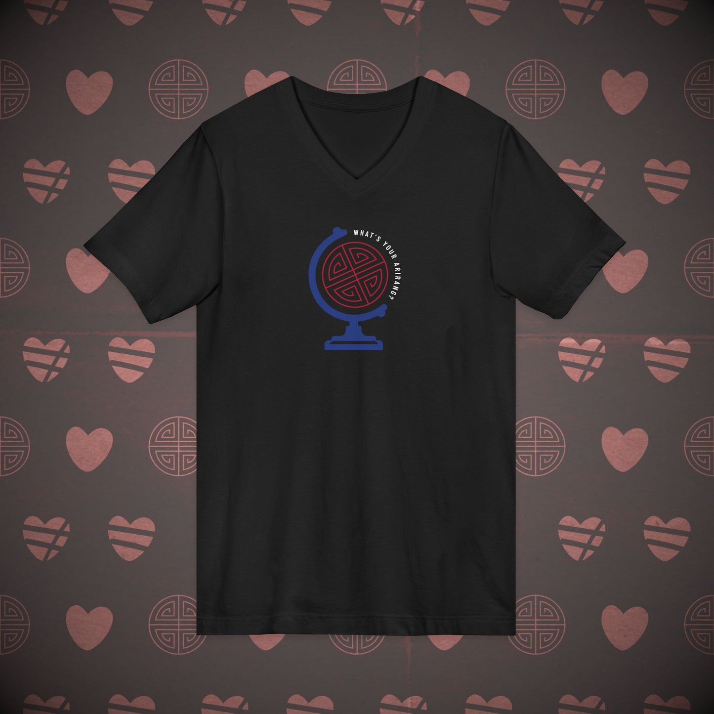 OT7 V-Neck Shirt - What's Your Arirang? Globe and Cities - Unisex Jersey T-Shirt