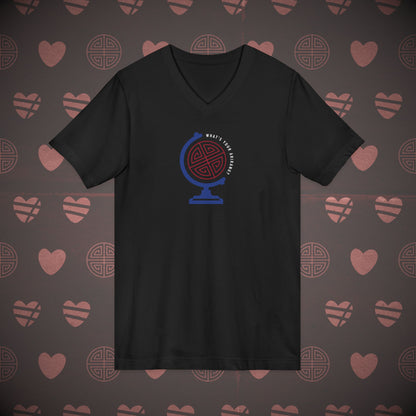 OT7 V-Neck Shirt - What's Your Arirang? Globe and Cities - Unisex Jersey T-Shirt