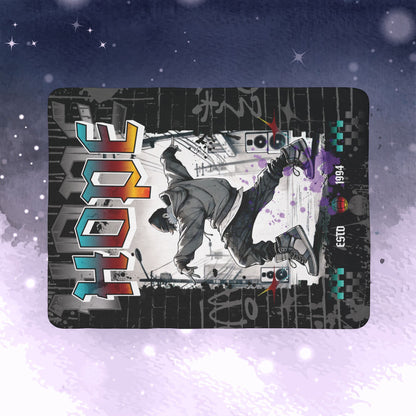 Hobi Throw Blanket - Retro Series - 90s Hip-Hop Street Art Aesthetic - Cozy Fleece Sherpa Blanket
