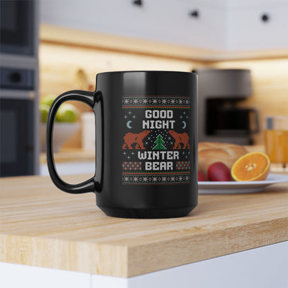 Good Night Winter Bear 15 oz Black Coffee Mug