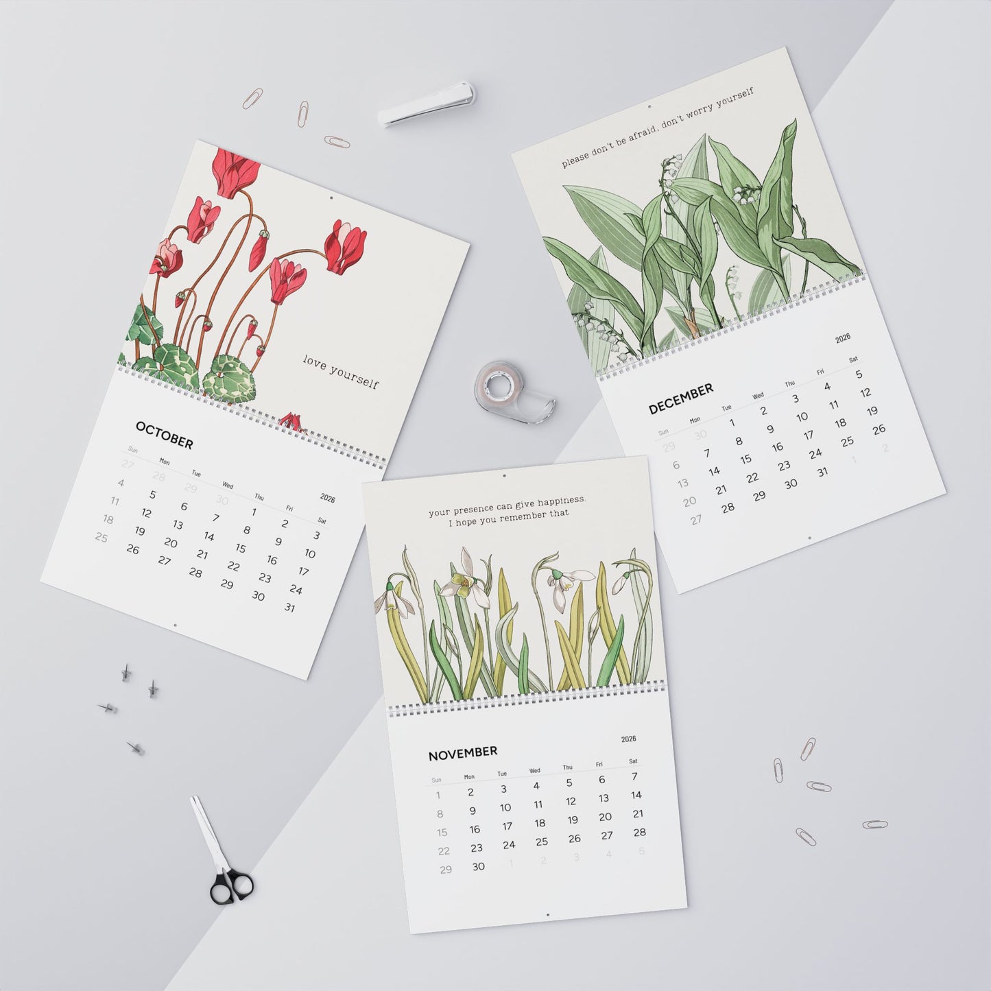Fanmade BTS 2026 Wall Calendar - 'Bangtan in Bloom' Inspirational Quotes - Vintage Floral Artwork