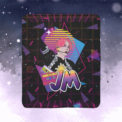 Jimin Throw Blanket - Retro Series - 80s Neon Video Game Aesthetic - Cozy Fleece Sherpa Blanket
