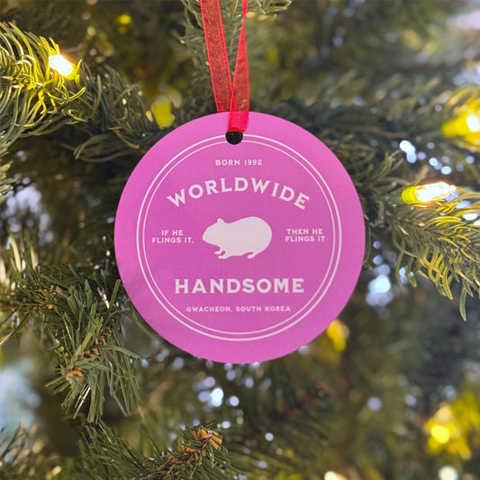 Jin Holiday Ornament - Fanmade BTS Nickname Merch - Worldwide Handsome - Durable Aluminum